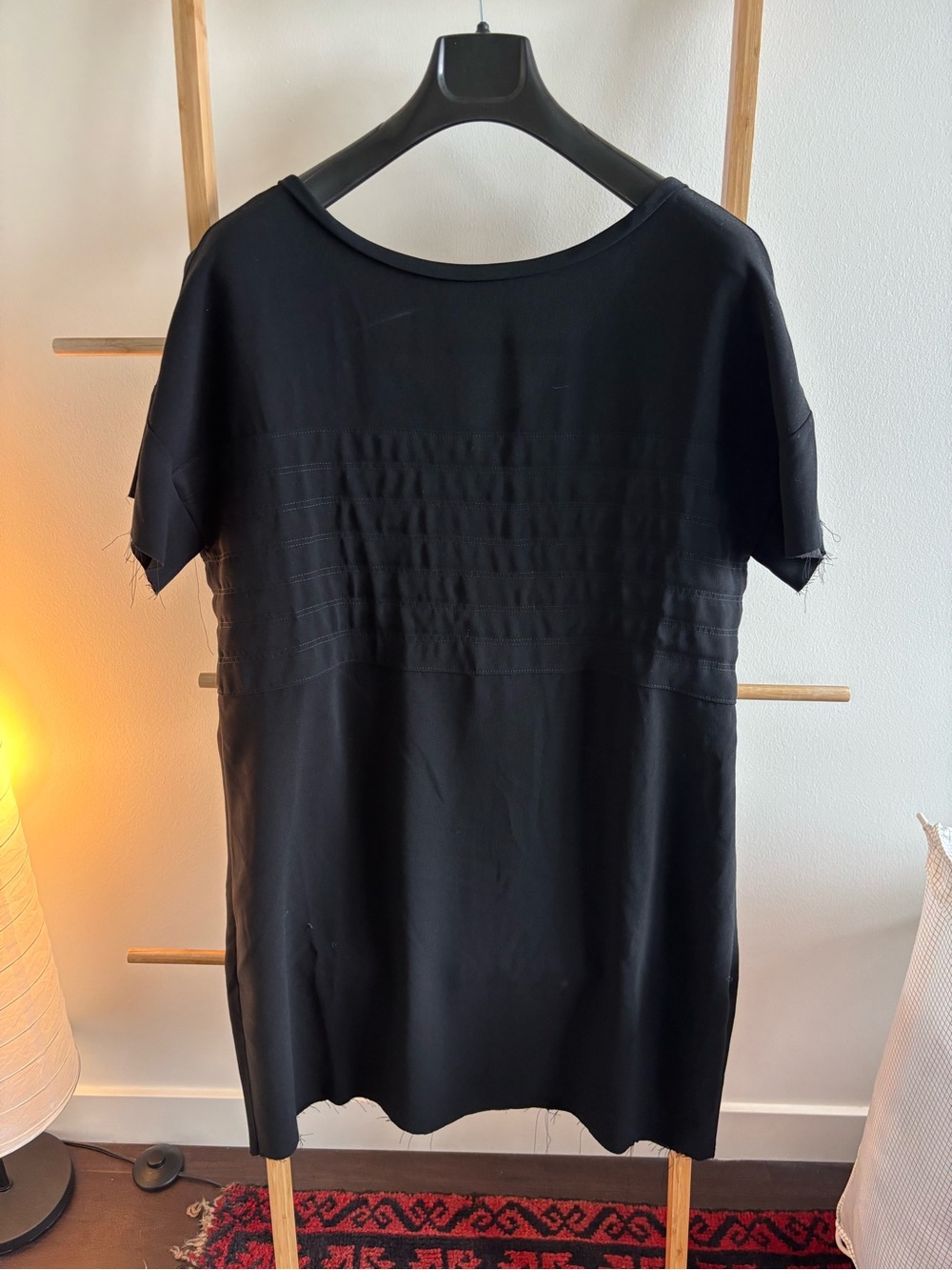 Black Short-Sleeve Shift Dress